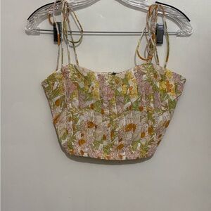 En Saison Floral Crop Top with Yellow and Green Accents size S